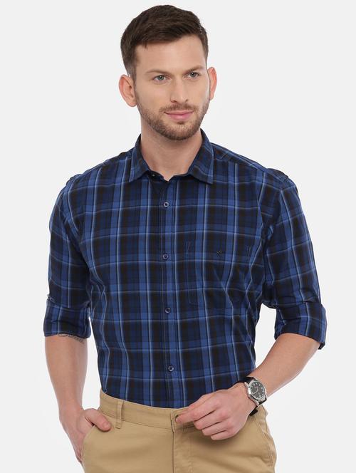 navy blue checkered casual shirt - 17537565 - Very Small Image - 1