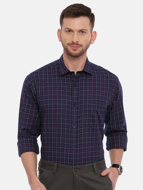 navy blue checkered casual shirt - 17537680 - Very Small Image - 1