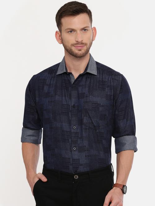 navy blue printed casual shirt - 17537686 - Very Small Image - 1