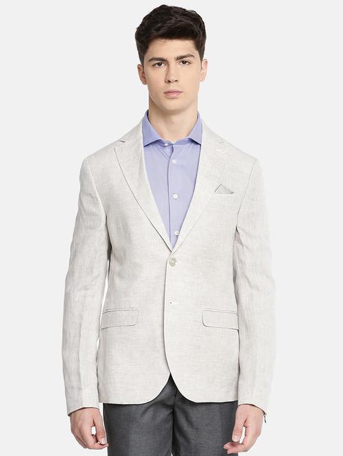 cream solid linen single breasted casual blazer - 17538871 - Very Small Image - 1