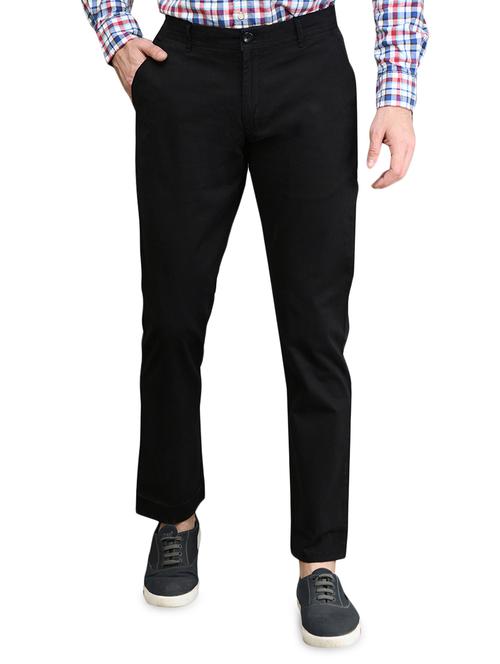 navy blue solid flat front casual trouser - 17540534 - Very Small Image - 1