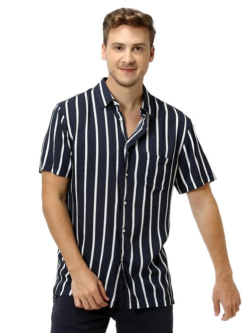 navy blue striped casual shirt - 17542542 - Very Small Image - 1