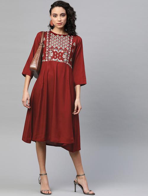 embroidered detail a-line ethnic dress - 17543393 - Very Small Image - 1