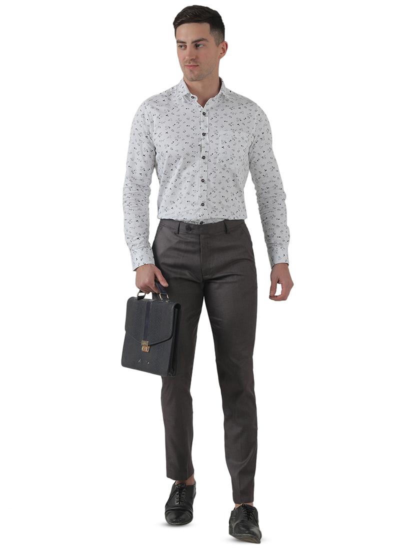 grey solid flat front formal trouser - 17543606 - Standard Image - 3