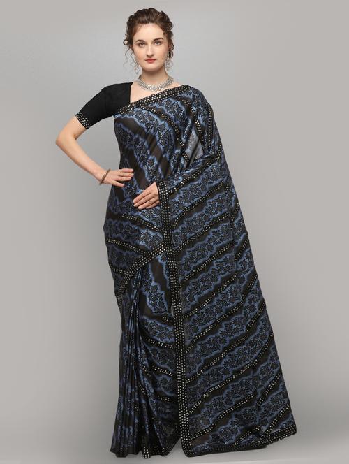 lace detailed floral saree  with blouse - 17544583 - Very Small Image - 1