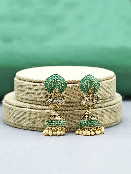 green metal jhumka earring - 17544740 - Very Small Image - 1