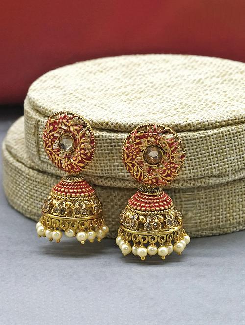 red metal jhumka earring - 17544743 - Very Small Image - 1
