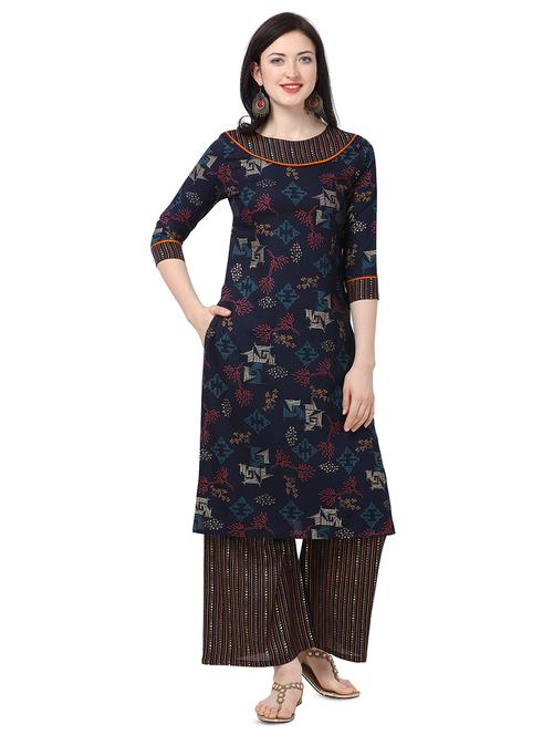 navy rayon kurta palazzo  set - 17546124 - Very Small Image - 1