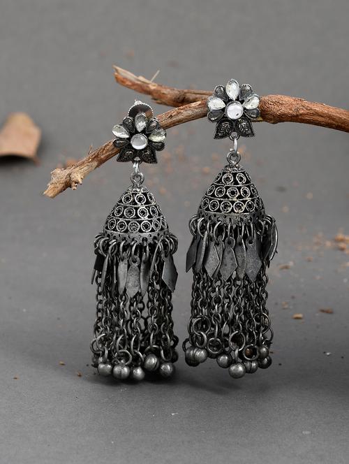 grey brass jhumka earring - 17546132 - Very Small Image - 1