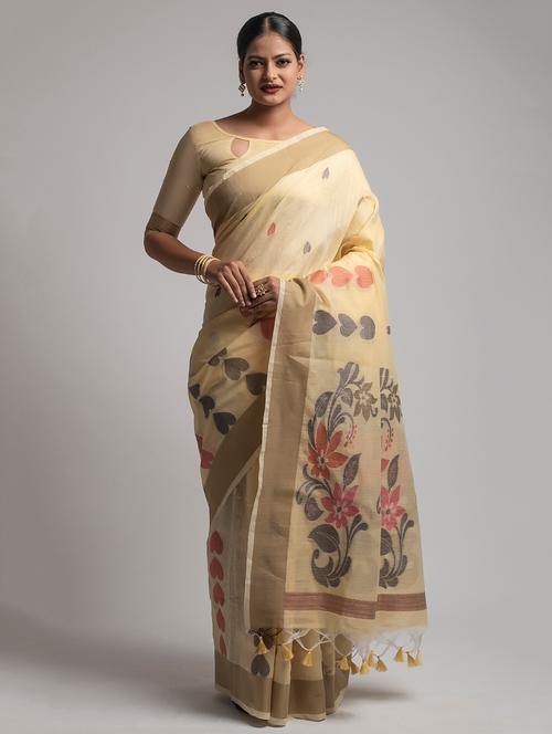 self design chanderi saree with blouse - 17546204 - Very Small Image - 1