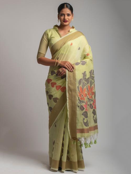 self design chanderi saree with blouse - 17546206 - Very Small Image - 1