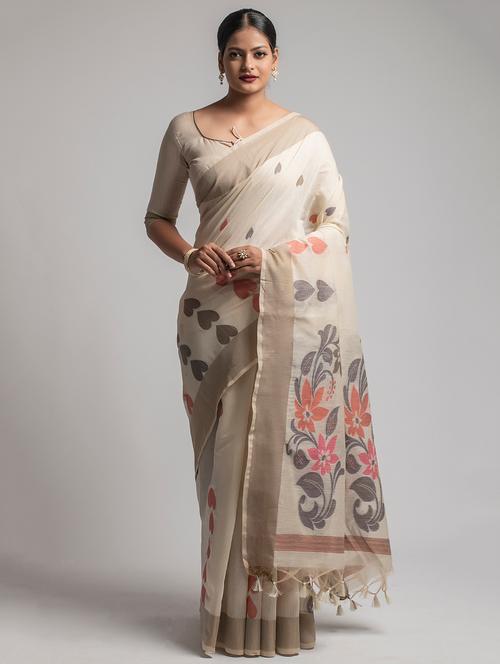 self design chanderi saree with blouse - 17546209 - Very Small Image - 1
