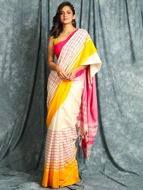 checkered woven saree - 17547011 - Very Small Image - 1