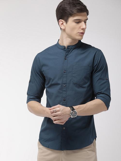 navy blue solid casual shirt - 17547271 - Very Small Image - 1