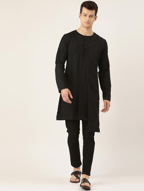 black solid asymmetric kurta - 17547669 - Very Small Image - 1