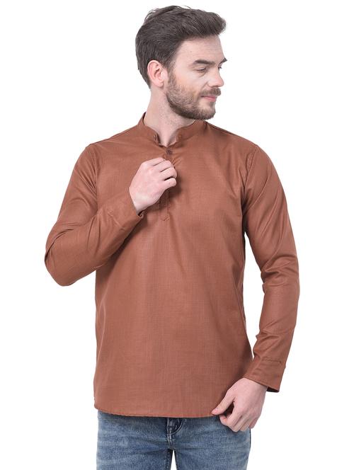 brown solid short kurta  - 17548027 - Very Small Image - 1
