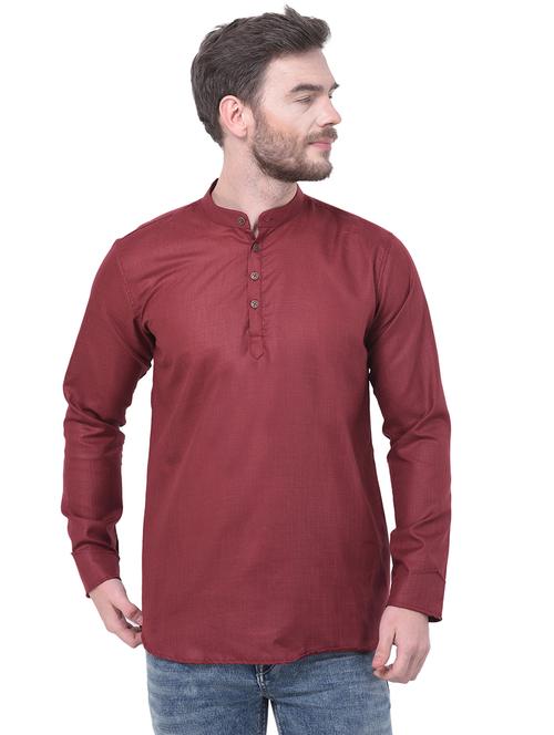 maroon solid short kurta  - 17548028 - Very Small Image - 1
