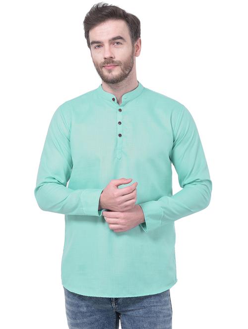 light blue solid short kurta  - 17548030 - Very Small Image - 1