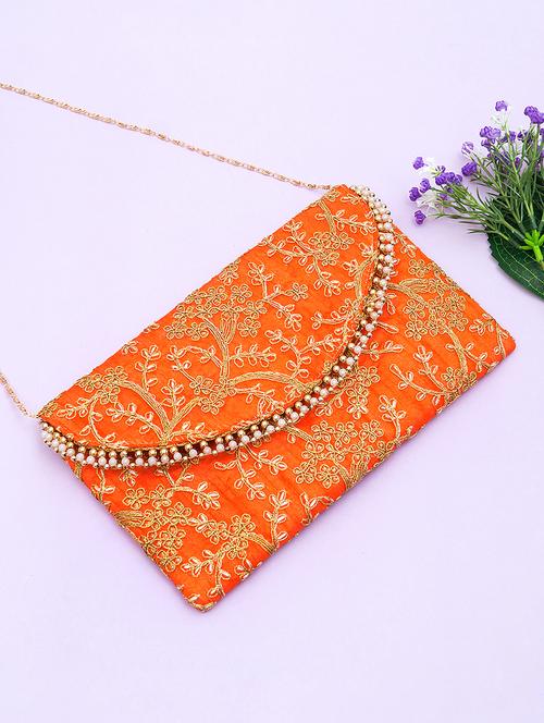 orange faux silk envelope clutch - 17550381 - Very Small Image - 1