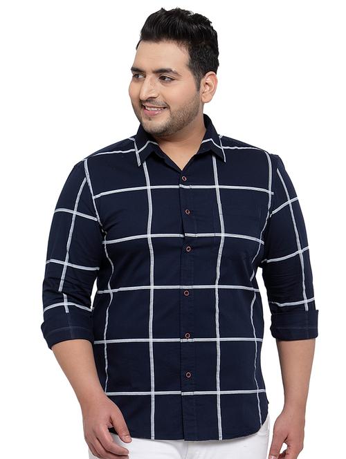 plus size navy blue checkered casual shirt - 17550401 - Very Small Image - 1