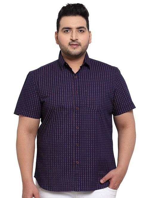 plus size navy blue printed casual shirt - 17550425 - Very Small Image - 1