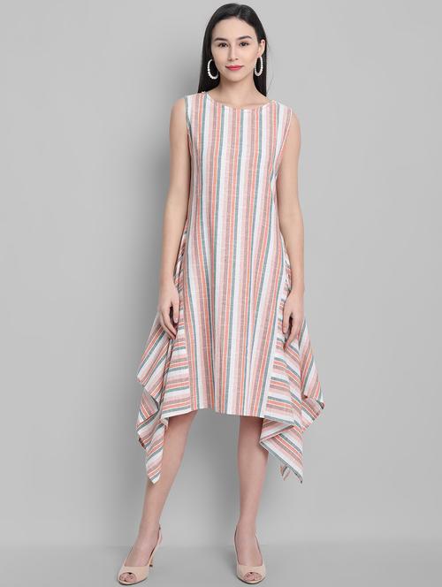 round neck striped asymmetric dress - 17550672 - Very Small Image - 1