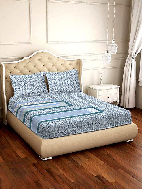 shades of shraddha double bedsheet set super king size 300 tc 100% cotton blue colour - 17550711 - Very Small Image - 1