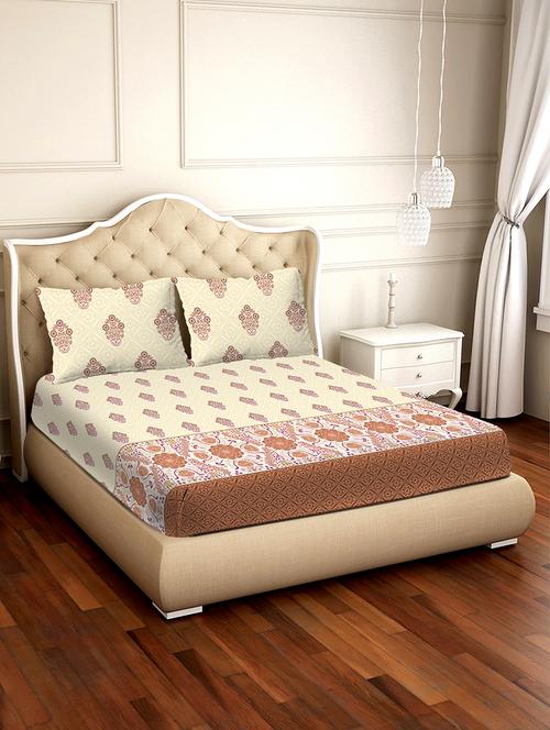 shades of shraddha double bedsheet set super king size 300 tc 100% cotton orange colour - 17550730 - Very Small Image - 1