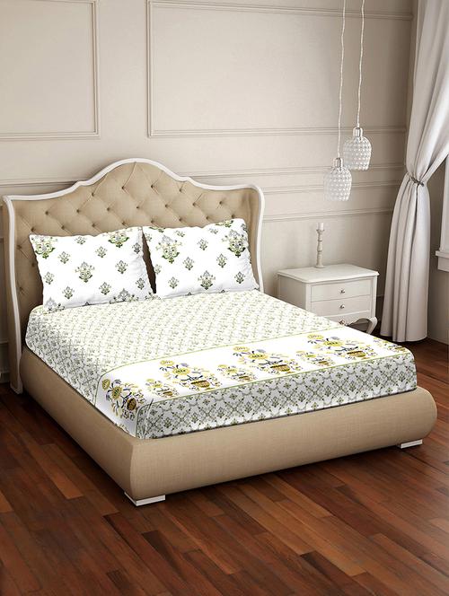 shades of shraddha double bedsheet set super king size 300 tc 100% cotton green colour - 17550735 - Very Small Image - 1