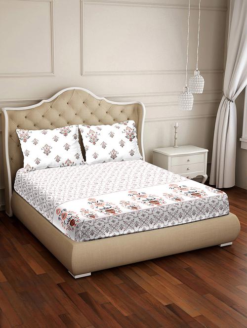 shades of shraddha double bedsheet set super king size 300 tc 100% cotton peach colour - 17550737 - Very Small Image - 1
