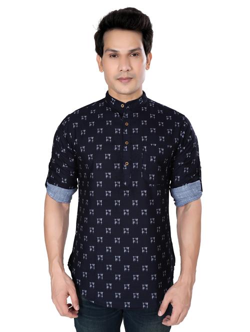navy blue printed casual shirt - 17551811 - Very Small Image - 1
