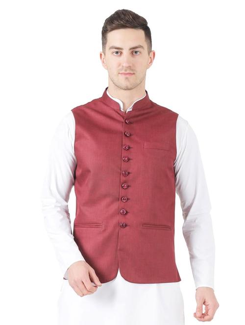 maroon solid nehru jacket - 17551874 - Very Small Image - 1