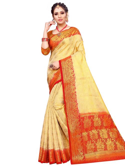 self design kanjivaram saree with blouse - 17552246 - Very Small Image - 1