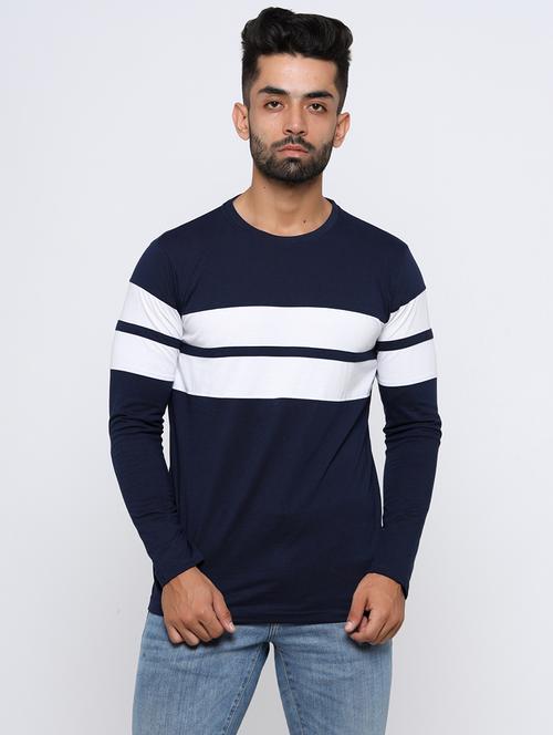 navy blue color block cut & sew t-shirt - 17553717 - Very Small Image - 1