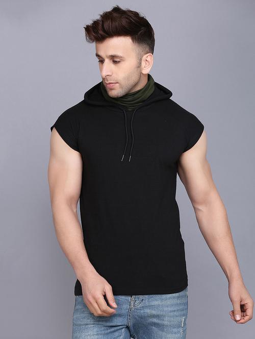 black solid hooded t-shirt  - 17554284 - Very Small Image - 1