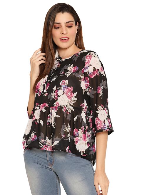 women's a line tie-up neck top - 17554341 - Very Small Image - 1