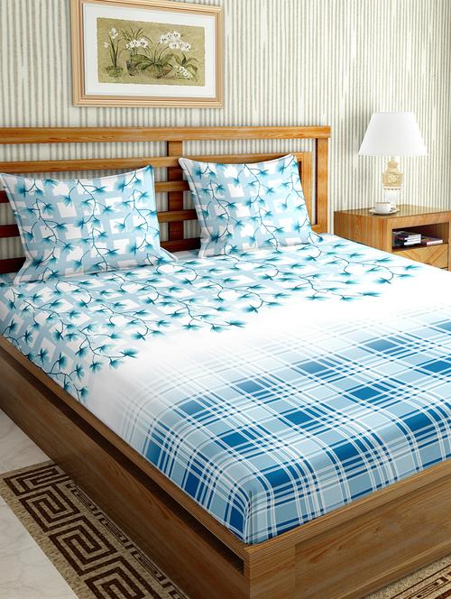 the oscar collection double bedsheet set super king size 180 tc cotton blue colour - 17554417 - Very Small Image - 1