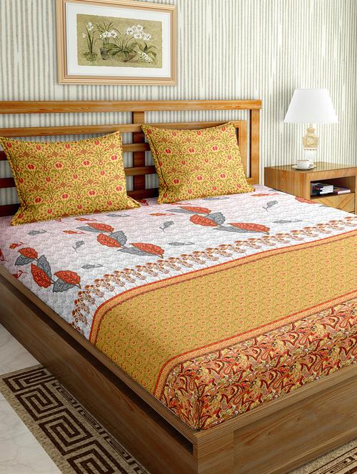 the oscar collection double bedsheet set super king size 180 tc cotton yellow colour - 17554435 - Very Small Image - 1