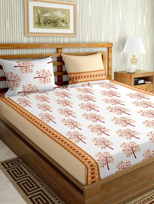 the oscar collection double bedsheet set super king size 180 tc cotton orange colour - 17554457 - Very Small Image - 1