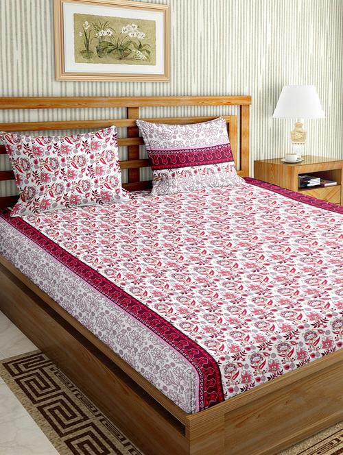 the oscar collection double bedsheet set super king size 180 tc cotton pink colour - 17554464 - Very Small Image - 1