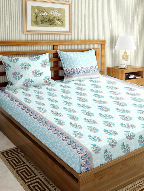 the oscar collection double bedsheet set super king size 180 tc cotton teal colour - 17554474 - Very Small Image - 1