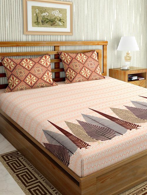 the oscar collection double bedsheet set super king size 180 tc cotton brown colour - 17554479 - Very Small Image - 1