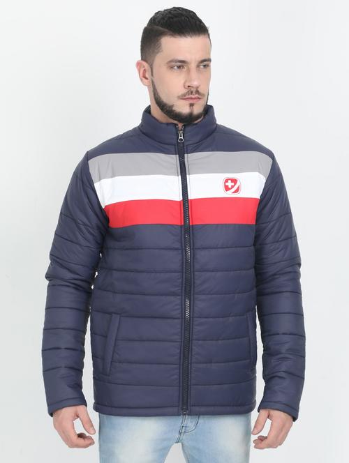 navy blue color block quilted jacket - 17555002 - Very Small Image - 1
