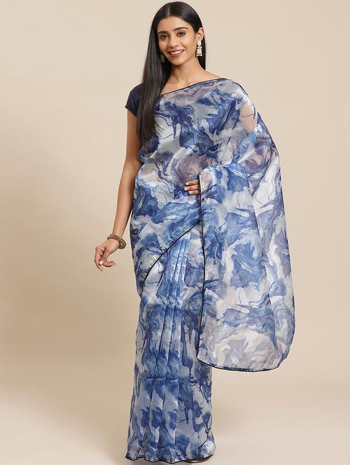 abstract printed saree with blouse - 17555213 - Very Small Image - 1