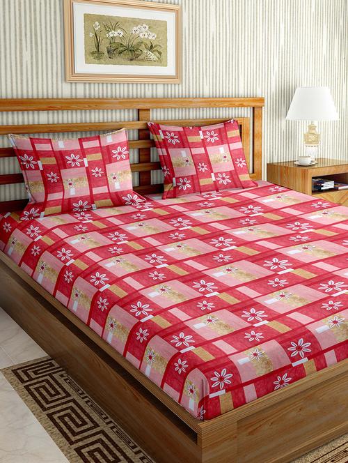 mysterious double bedsheet set king size 180 tc cotton red colour - 17555584 - Very Small Image - 1