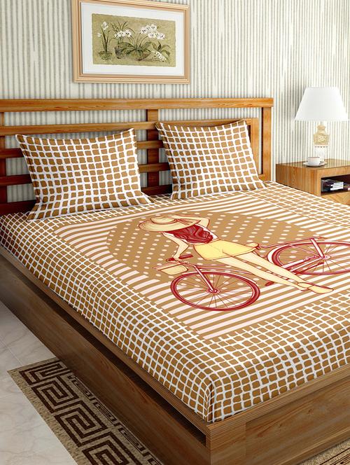 mysterious double bedsheet set king size 180 tc cotton peach colour - 17555613 - Very Small Image - 1