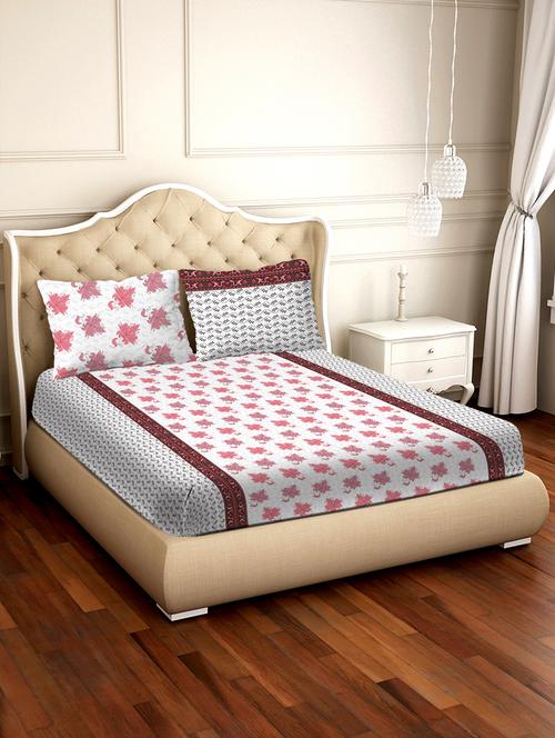 barcelona double bedsheet set super king size 250 tc cotton pink colour - 17558138 - Very Small Image - 1