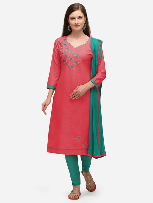 pink cotton unstitched suit - 17559028 - Very Small Image - 1