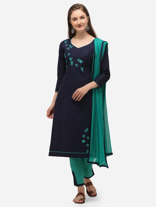blue cotton unstitched suit - 17559033 - Very Small Image - 1