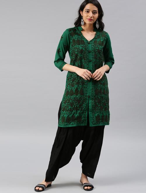 green cotton straight kurta - 17559060 - Very Small Image - 1